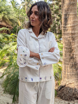 Okhai - 'Eternal' Pure Organic Cotton Hand Embroidered Night Suit - White