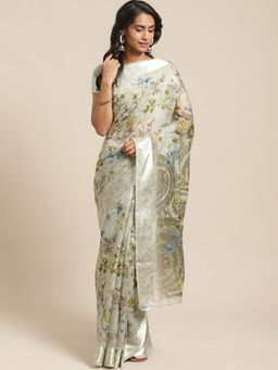 Sareemall - Olive Floral Printed Saree