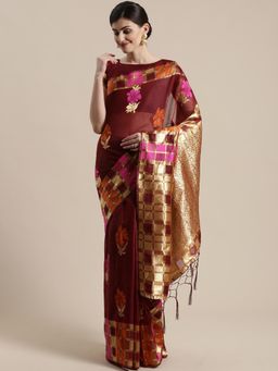 Sareemall - Maroon Festive Cotton Silk Woven Saree With Unstitched Blouse