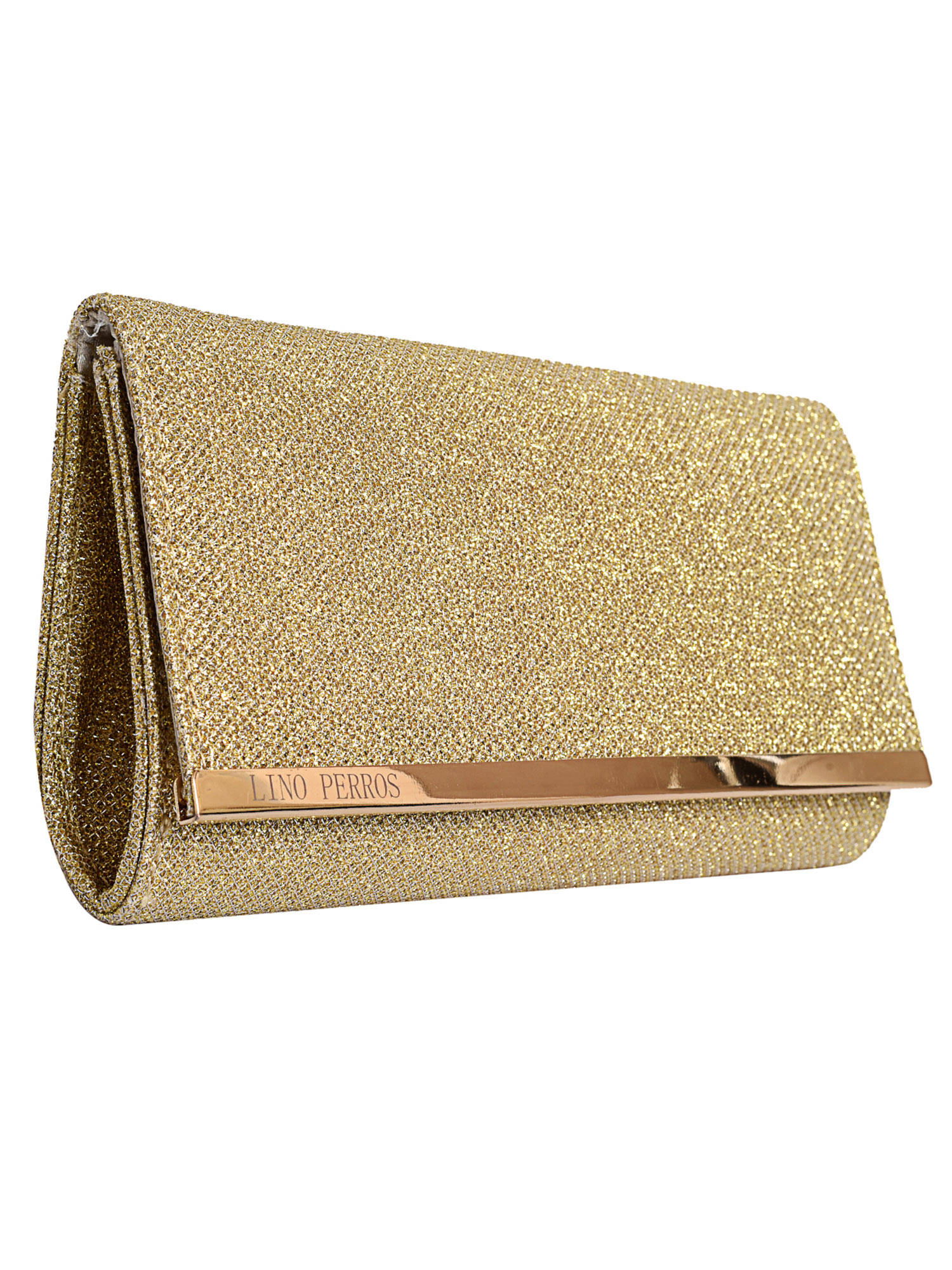 Lino Perros golden foldover clutch for women — best premium evening clutch