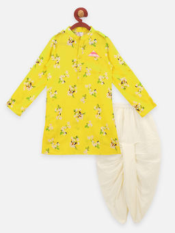 Lilpicks - Yellow Colour Dhoti Kurta Set Floral