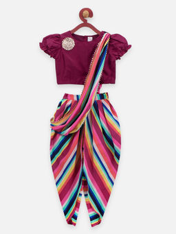 Lilpicks - Geometrical Print Saree Dhoti Geometric