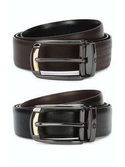 Louis Philippe - Men Black & Brown Solid Reversible Formal Italian Leather with Dual Tone Buckle Belt