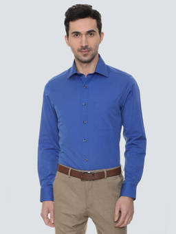 Louis Philippe - Solid Blue Full Sleeves Formal Shirt