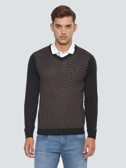 Louis Philippe - Brown Striped Sweater