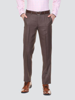 Louis Philippe - Brown Self Designed Formal Trouser