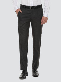Louis Philippe - Dark Grey Self Designed Formal Trouser