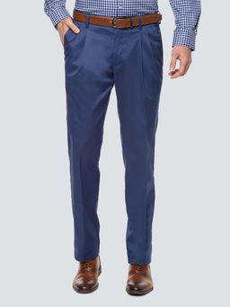 Louis Philippe - Permapress Navy Blue Self Designed Formal Trouser