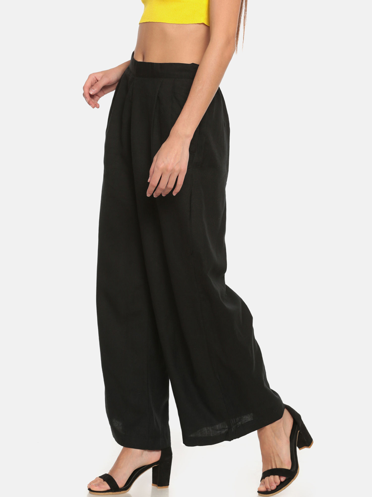Go Colors Black Palazzo Linen Blend 