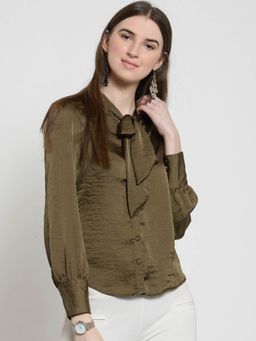 Latin Quarters - Women Green Solid Shirt Style Top