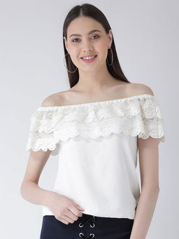 Latin Quarters - Off White Solid Cap Sleeves Top
