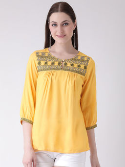 Latin Quarters - Yellow Solid 3/4th Sleeve Top