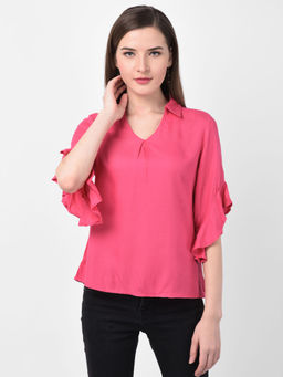 Latin Quarters - Coral Solid 3/4th Sleeve Top