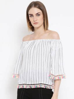 Latin Quarters - White Stripes 3/4th Sleeve Top