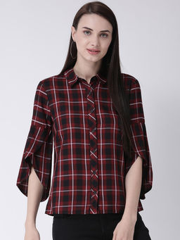 Latin Quarters - Red Checks Bell Sleeves Shirt