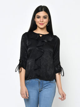 Latin Quarters - Black Solid 3/4th Sleeve Top