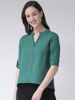 Latin Quarters - Green Solid 3/4th Sleeve Top
