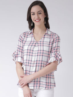 Latin Quarters - Pink Checks 3/4th Sleeve Top