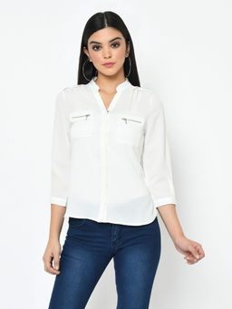 Latin Quarters - White Solid 3/4th Sleeve Top