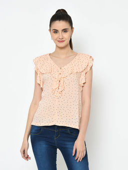 Latin Quarters - Peach Polk Dots Cap Sleeves Top