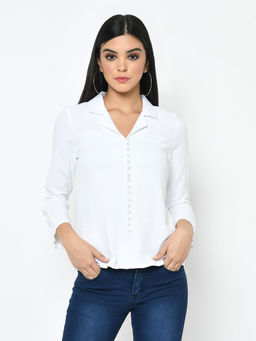 Latin Quarters - White Solid Long Sleeves Top