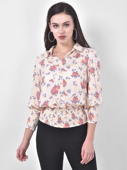 Latin Quarters - Printed Smocking Shirt Style Top