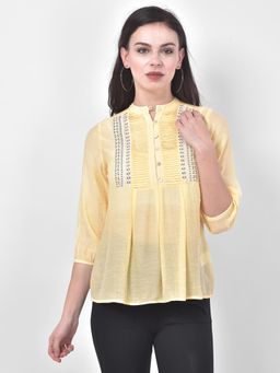 Latin Quarters - Slub Embroidered Pleated Top