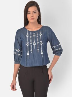 Latin Quarters - Denim Embroidered Top