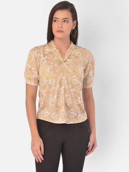 Latin Quarters - Beige Printed V-Neck Top