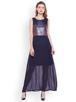 Latin Quarters - Women Navy Embellished Maxi Dress