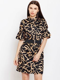 Latin Quarters - Women Peach-Coloured Printed Shirt Dress