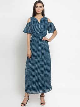 Latin Quarters - Women Teal Printed Maxi Dress