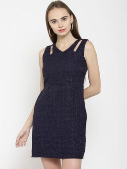 Latin Quarters - Women Navy Checks Sheath Dress