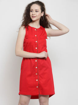 Latin Quarters - Red Solid Sleeveless Dress