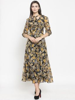 Latin Quarters - Mustard Printed Midi Dress