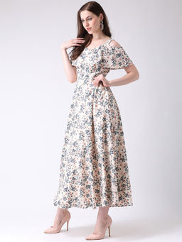 Latin Quarters - Off White Printed Short Sleeves Dress