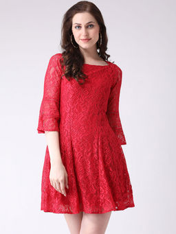 Latin Quarters - Red Detailing Bell Sleeves Dress