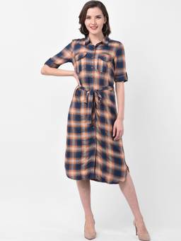 Latin Quarters - Blue Checks Midi Dress