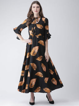 Latin Quarters - Yellow Printed Bell Sleeves Dress