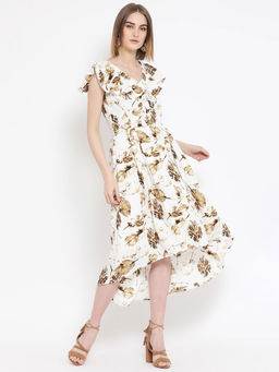 Latin Quarters - Beige Printed Flared Sleeves Dress