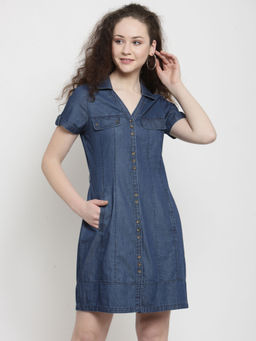 Latin Quarters - Blue Plain Short Sleeves Dress