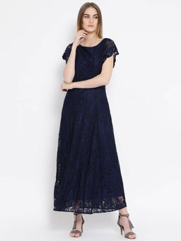 Latin Quarters - Navy Blue Detailing Flared Sleeves Dress