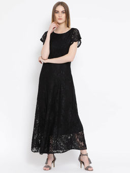 Latin Quarters - Black Detailing Flared Sleeves Dress