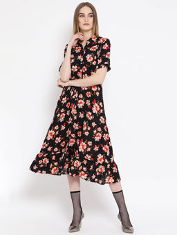 Latin Quarters - Black Floral Short Sleeves Dress