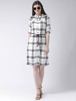 Latin Quarters - White Checks 3/4th Sleeve Dress