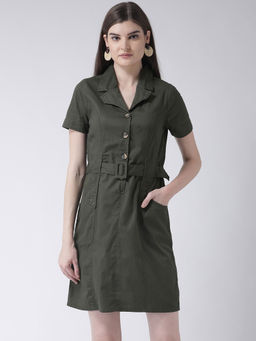 Latin Quarters - Green Solid Short Sleeves Dress