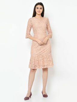 Latin Quarters - Beige Detailing 3/4th Sleeve Dress