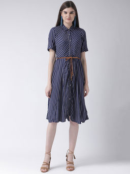 Latin Quarters - Blue Stripes Short Sleeves Dress