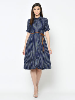 Latin Quarters - Blue Stripes Short Sleeves Dress
