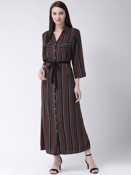 Latin Quarters - Red Stripes Long Sleeves Dress